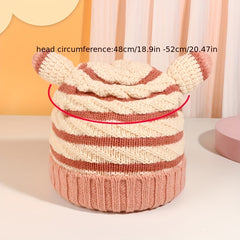 Kids Wool Striped Knit Hat w/ Horn for Daily Use