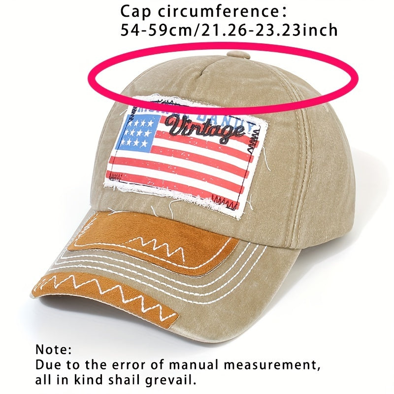 Vintage Flag Baseball Cap Embroidery Washed Distressed Sun Hat Unisex