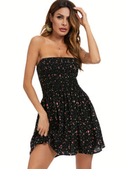 Floral Shirred Tube Dress Backless Spring Summer Women's Clothing