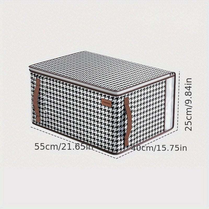 Large Capacity Houndstooth Pattern Storage Bag Zipper Dustproof Organizer