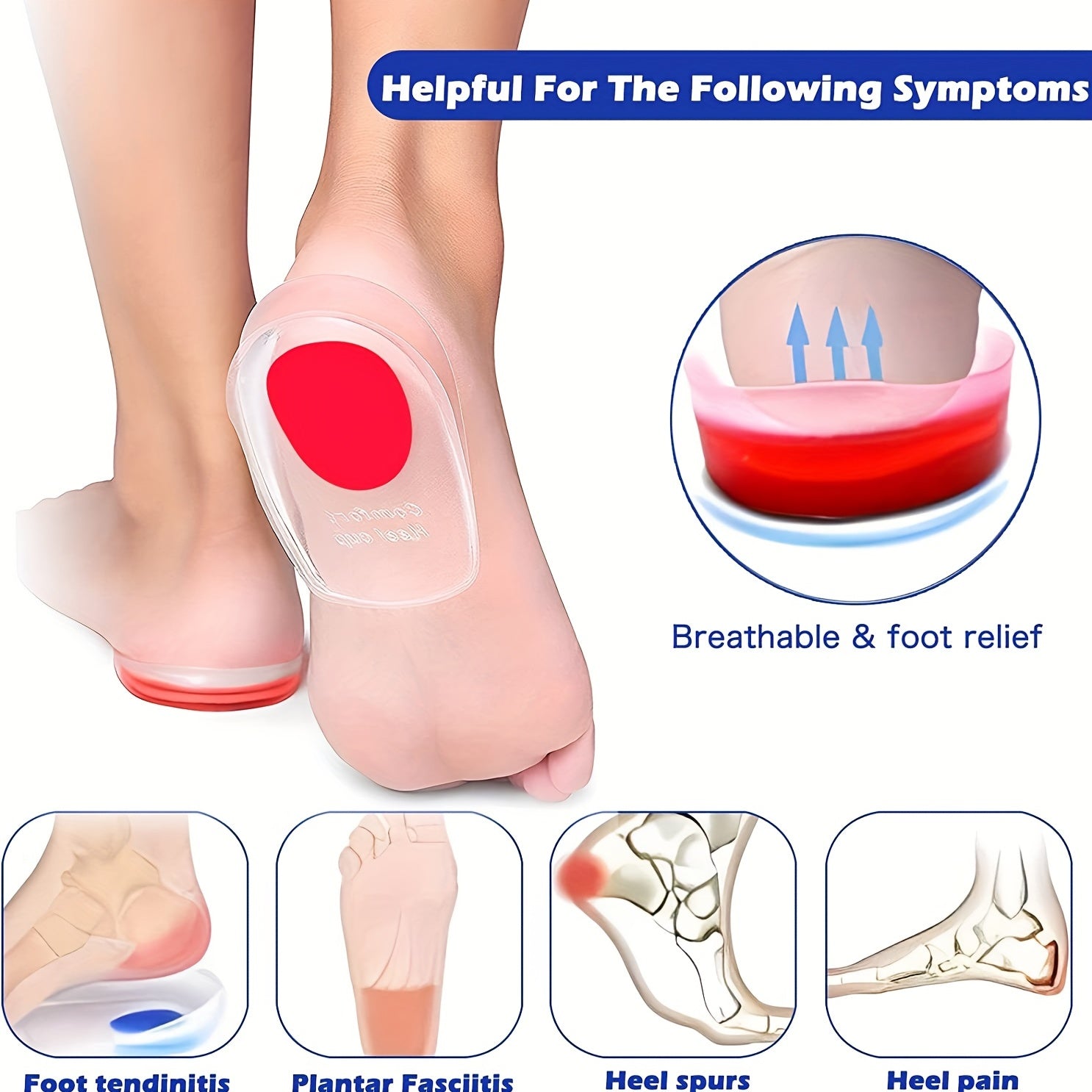 Silicone Heel Pads Gel Heel Cup for Plantar Fasciitis