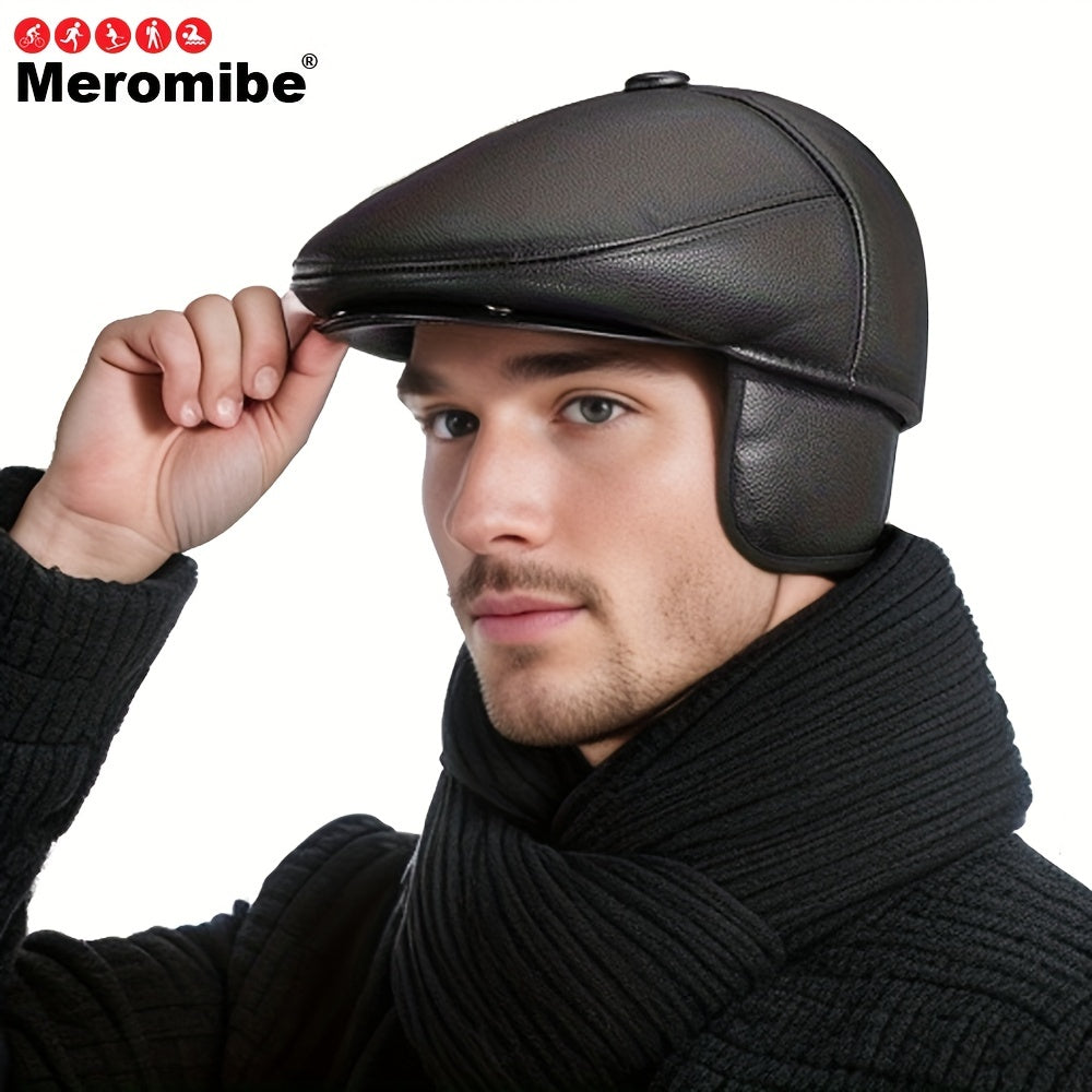 Winter Windproof PU Leather Beret Ear Warmer for Outdoor Cycling Hiking