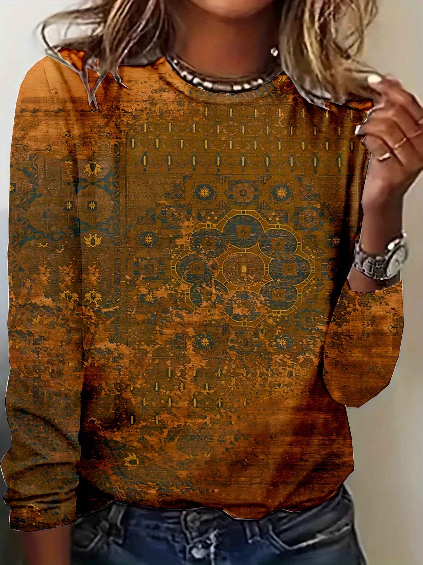 Graphic Print Crew Neck Sweatshirt for Women