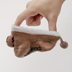 2 Pairs Baby Girls Fleece Warm Socks Cartoon Pattern Anti-Skid Toddlers Socks