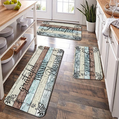 Vintage Print Kitchen Mat Wood Anti Slip Carpet