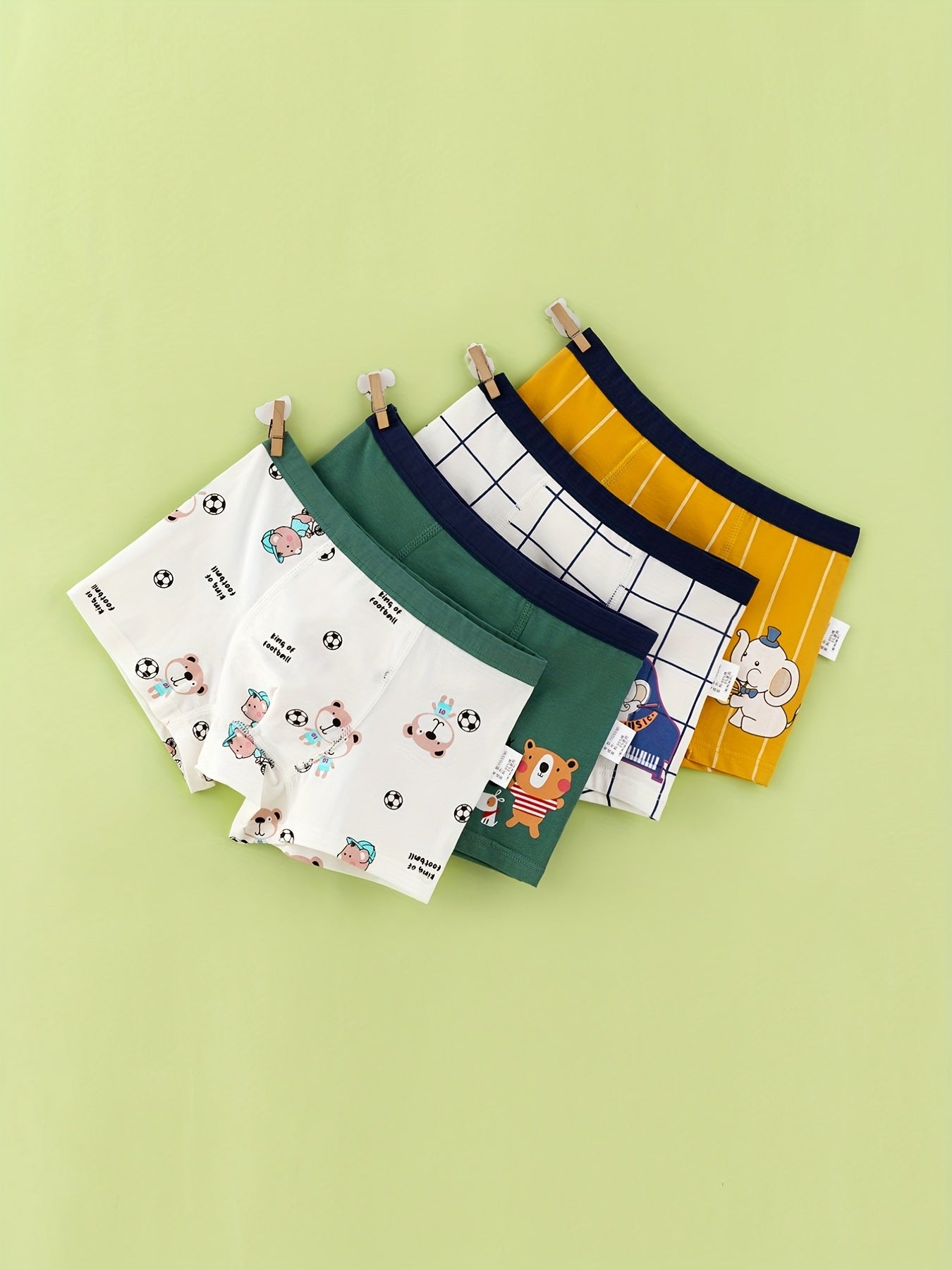 4pcs Boys Cartoon Elephant Bear Boxer Briefs Soft Comfortable Underwear