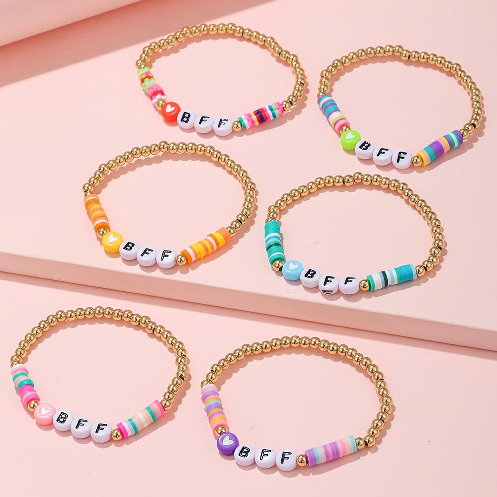6pcs BFF Heart Bracelet For Girls Kids Friendship Party Jewelry