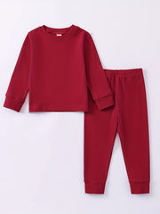 Girls Pajamas Family Outfit Round Neck Long Sleeve Top & Pants Set