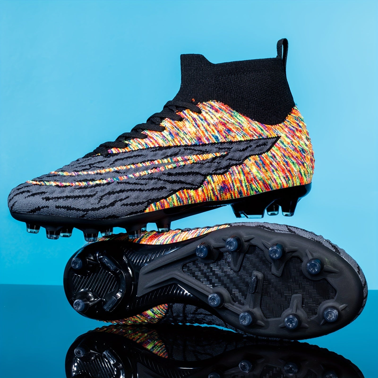 Boys Anti Skid Turf Football Boots Breathable Woven Knit Lace Up Soccer Cleats