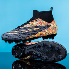 Boys Anti Skid Turf Football Boots Breathable Woven Knit Lace Up Soccer Cleats