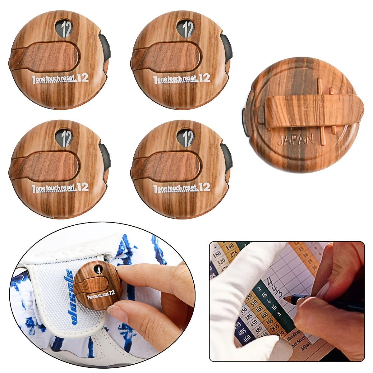 Wood Grain Golf Stroke Counter Mini Stroke Counter Up to 12 Shots