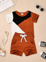 Toddler Boys Block T-shirt & Shorts Set for Summer Holiday
