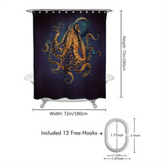 Waterproof Octopus Shower Curtain 72x72in