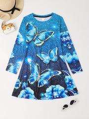 Dreamy Butterfly Starry Night Long Sleeve Dress Girls Party