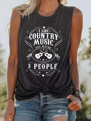 Guitar & Letter Print Tank Top Crew Neck Summer Sleeveless Top