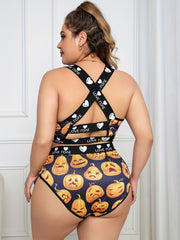 Casual Lingerie Pumpkin & Heart Pattern Set Women's Plus