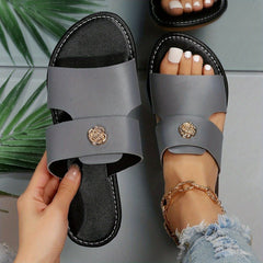 Women's Flat Slide Sandals Casual Open Toe Slip On Outdoor Beach Slide Shoes