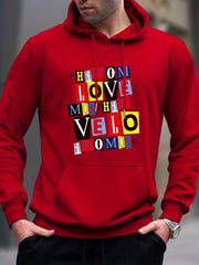 HI MOM LOVE Letter Print Hoodie Men's Casual Graphic Pullover Hooded Sweatshirt