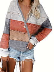 Casual Sweater Women's Plus Striped Long Sleeve V Neck Pullover Jumper