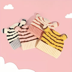 Kids Wool Striped Knit Hat w/ Horn for Daily Use