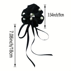 Faux Pearl Scrunchies Hair Tie Ribbon Tassel Hair Rope Satin Soft Ponytail
