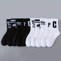 10 Pairs Letter Print Socks Women's Comfy Breathable Sports Mid Tube Stockings