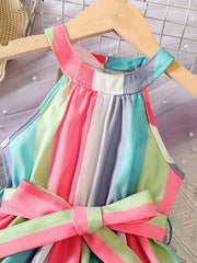 Toddler Girls Striped Halter Neck Princess Dress For Party Beach Vacation