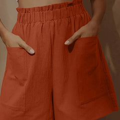 Boho Elastic Dual Pockets Shorts Casual Smocked Waist Shorts