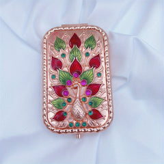 Vintage Peacock Vanity Mirror Compact Magnifying Glass Rhinestones Metal