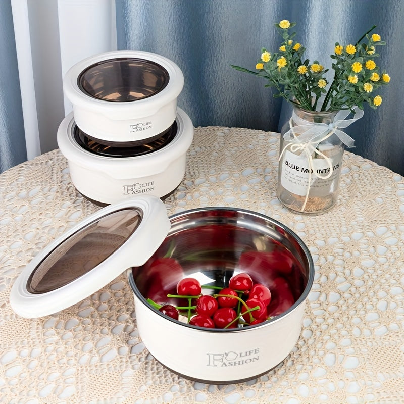 3pcs Stainless Steel Lunch Boxes Portable Sealed Fresh keeping Bowl