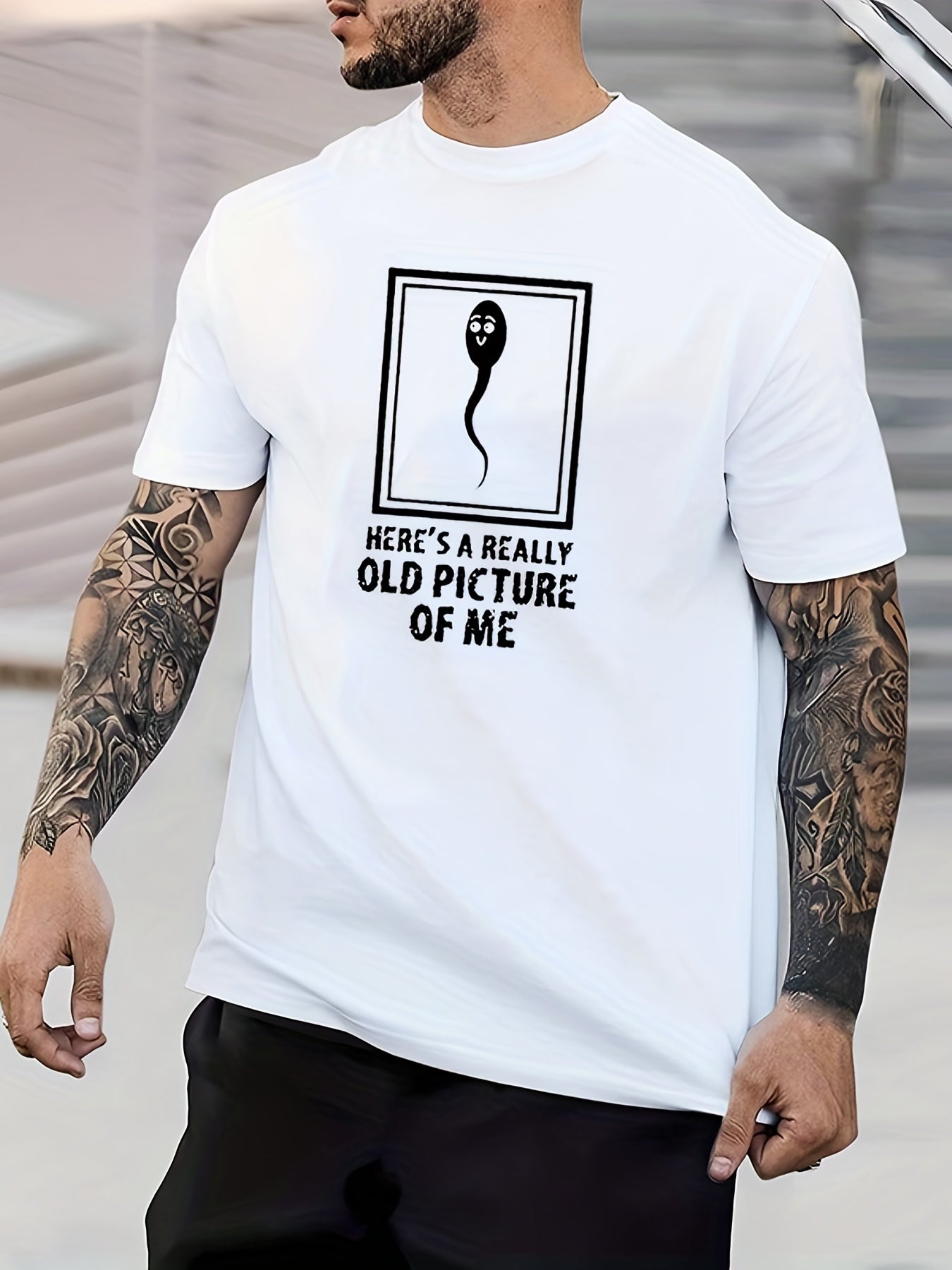 Funny Meme Sperm Print Men's Graphic Crew Neck T shirt Casual Comfy Tees