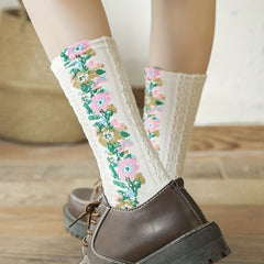 5 Pairs Floral Print Socks Mid Tube Women's Stockings Hosiery