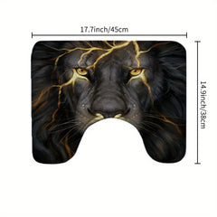 Lion Print Shower Curtain Set with 12 Hooks & Non-Slip Bathroom Rug