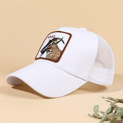 Goat Patch Embroidery Baseball Cap Mesh Trucker Hat Adjustable Unisex Sunscreen