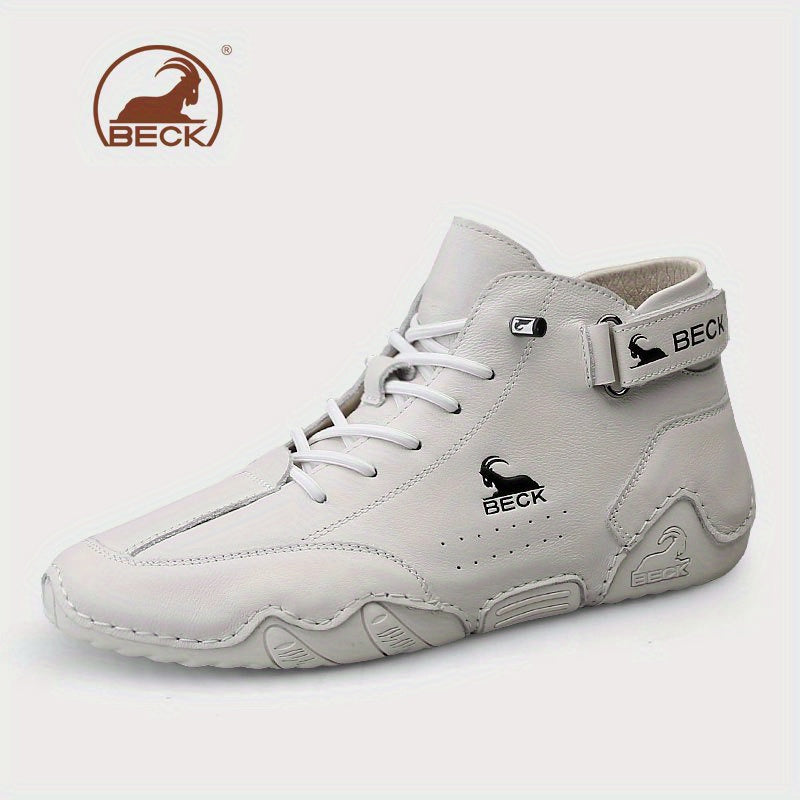 Men's Lace up Boots Casual Leather Walking Shoes With Hook And Loop