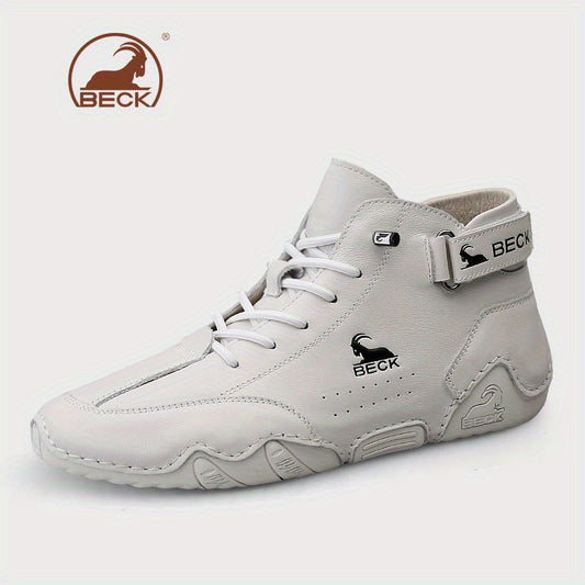 Men's Lace up Boots Casual Leather Walking Shoes With Hook And Loop