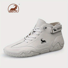 Men's Lace up Boots Casual Leather Walking Shoes With Hook And Loop