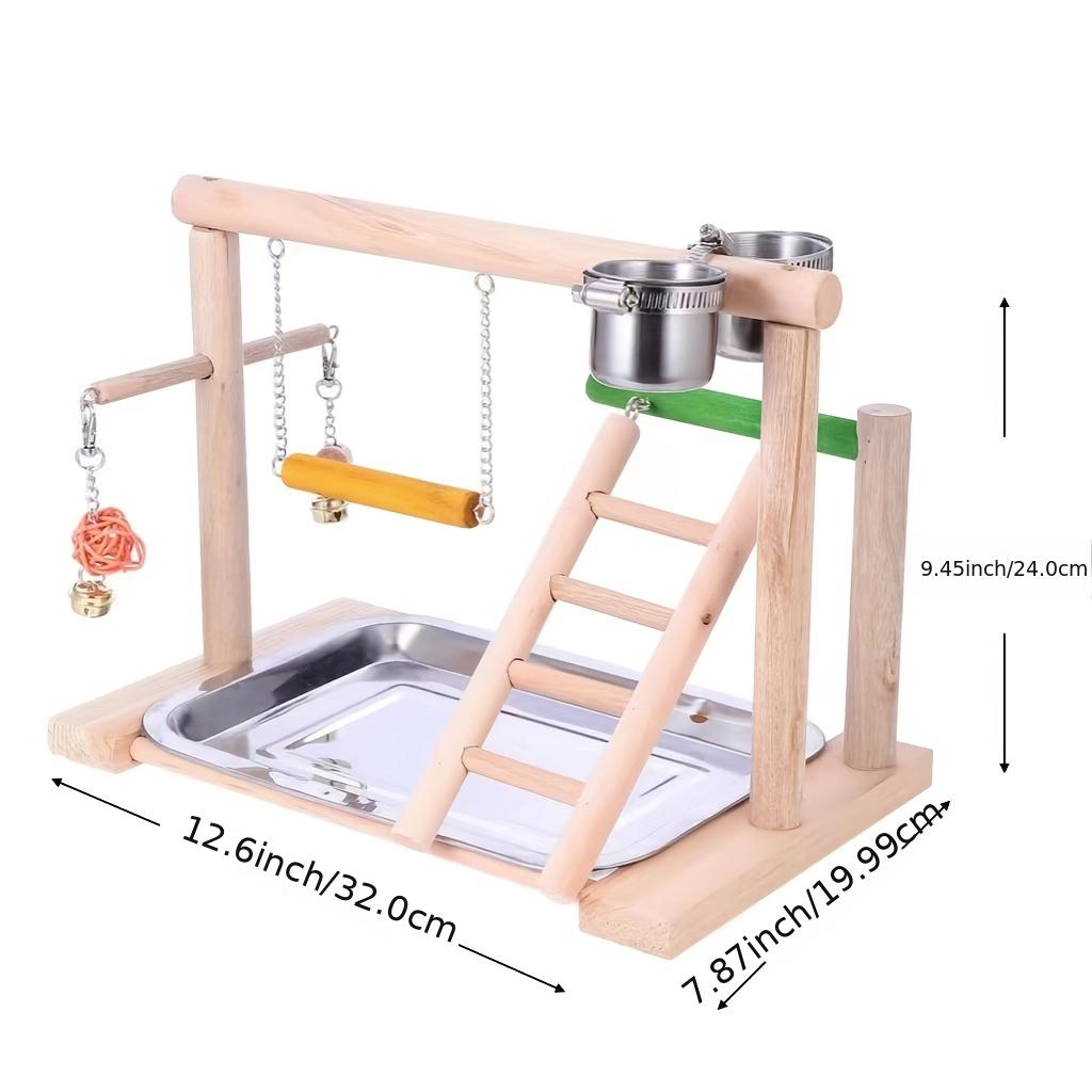 Wooden Bird Training Station with Feeding Game Swing Stairs