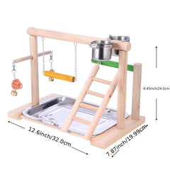 Wooden Bird Training Station with Feeding Game Swing Stairs
