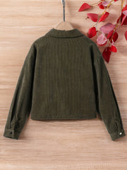Girls Corduroy Plaid Collared Snap Jacket