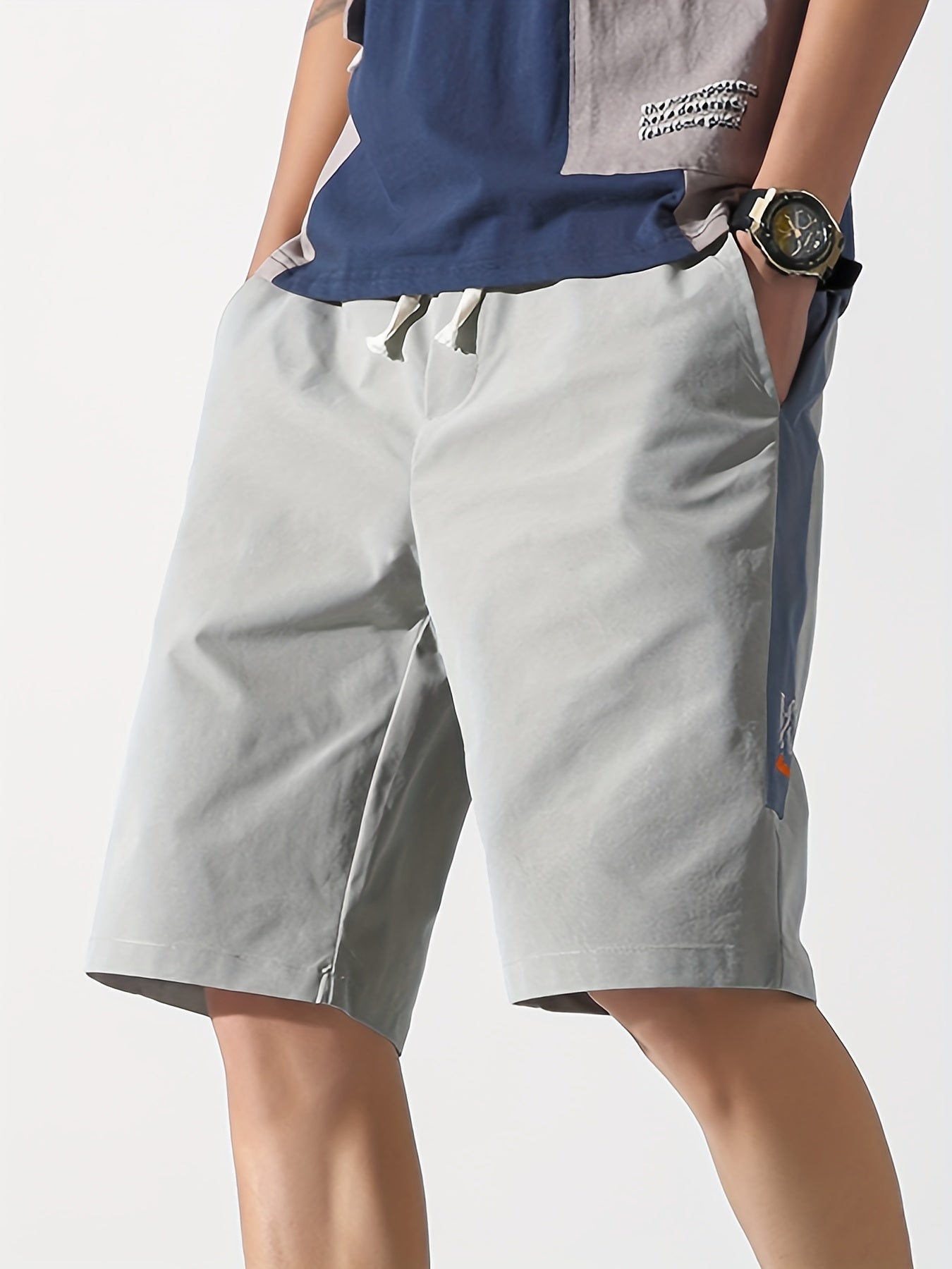 Men's Cargo Shorts with Letter Print and Drawstring Waist