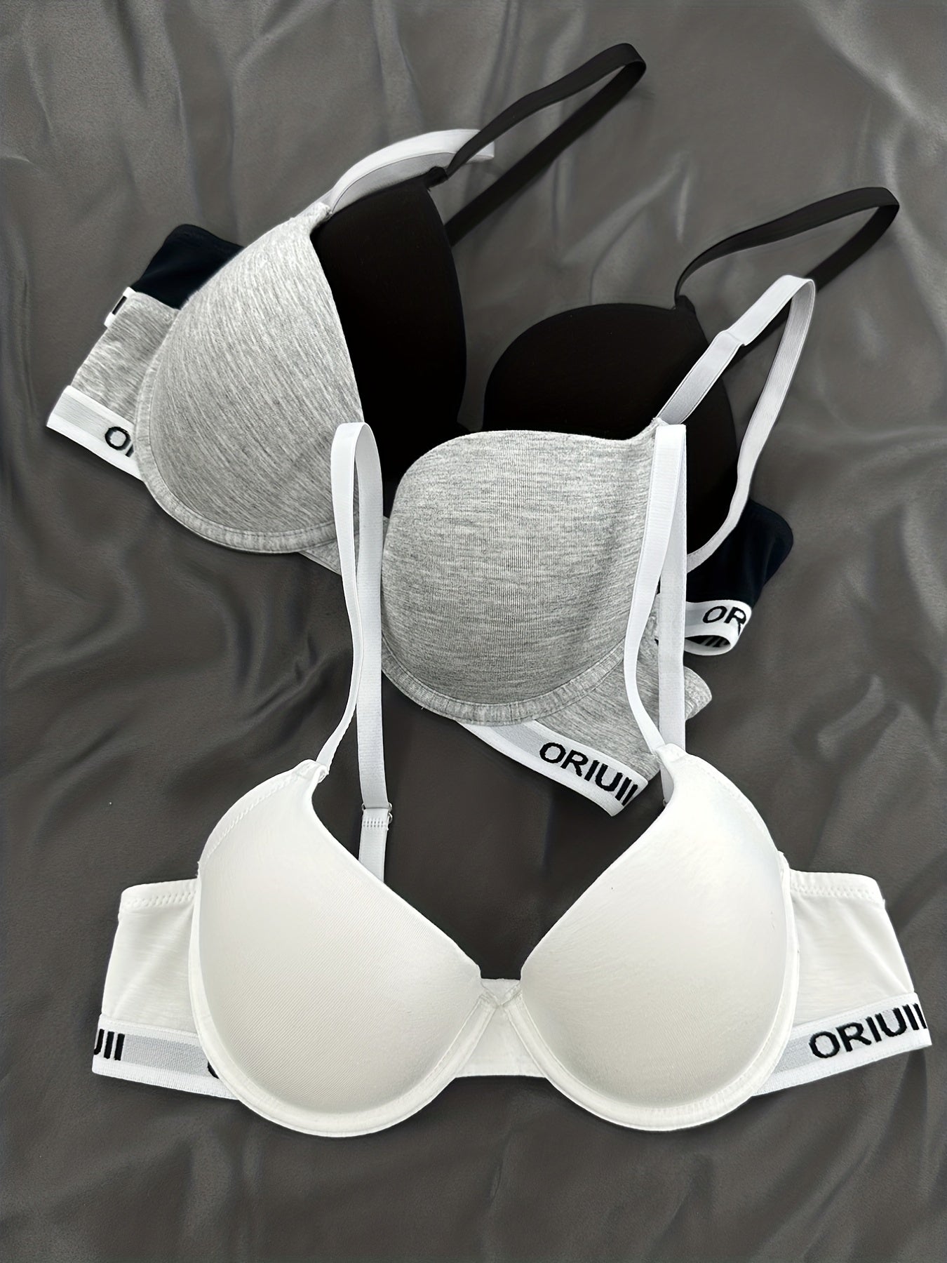 3pcs Letter Print Push Up Bras Women's Intimates