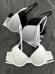 3pcs Letter Print Push Up Bras Women's Intimates