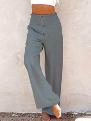 High Waist Wide Leg Pants Button Front Pants