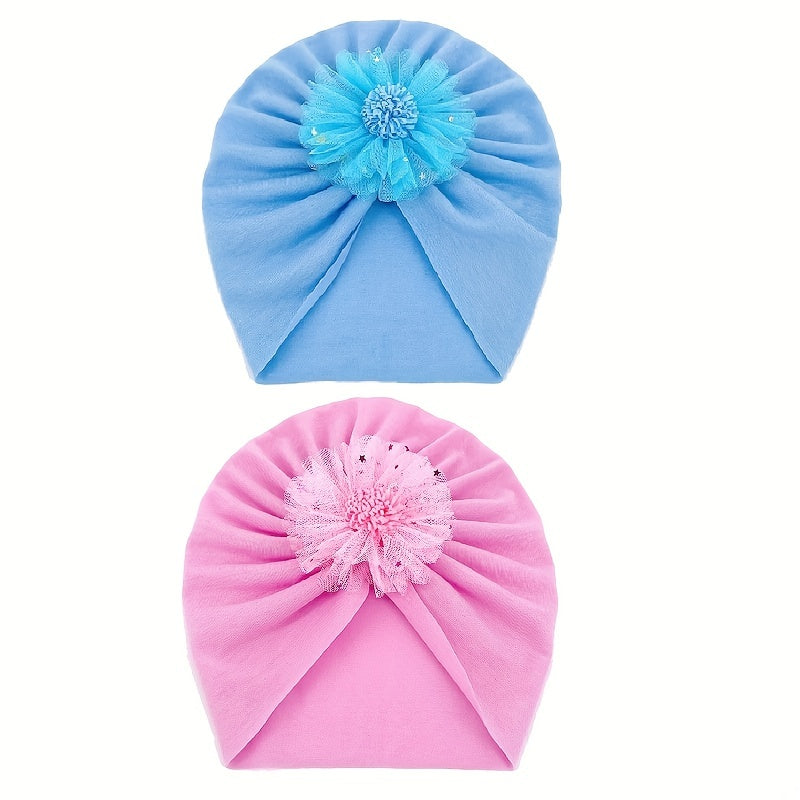 2Pcs Baby Thin Turban Cap Breathable Flower Comfortable Cap