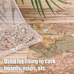 200pcs Transparent Round Ball Head Push Pins & Rose Golden Steel Point Map Tacks