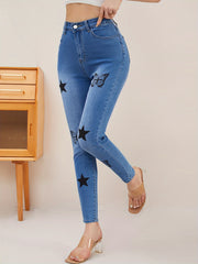 Women's Butterfly Star Print High Stretch Skinny Jeans