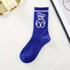 Men's Cartoon Love Heart Bear Crew Socks Breathable Comfy Casual Unisex Socks