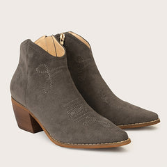 Women's Embroidered Heeled Ankle Boots Pointed Toe