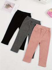 3pcs Girl's Comfy Ribbed Knit Leggings High Waist Casual Pants